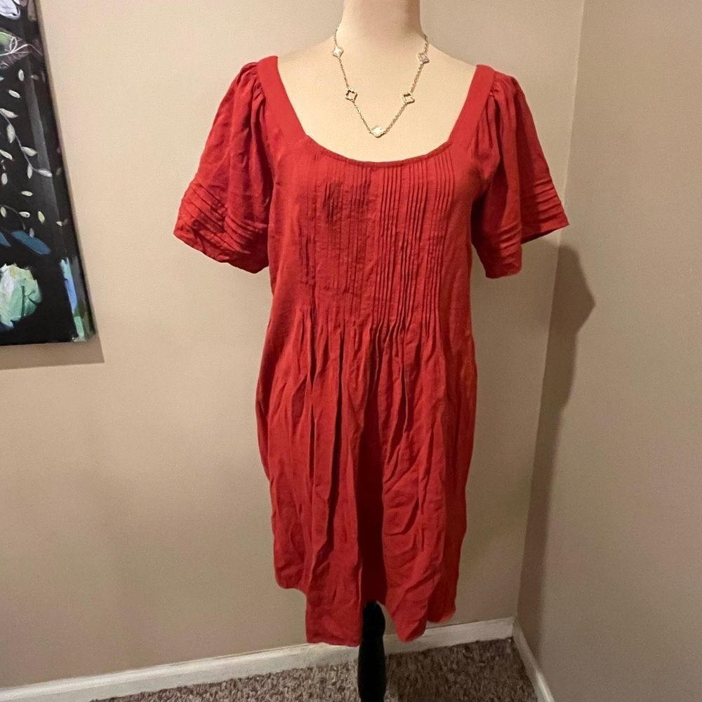 Madewell PINTUCK PLEAT MINIDRESS IN ETRUSCAN CLAY,  size Small